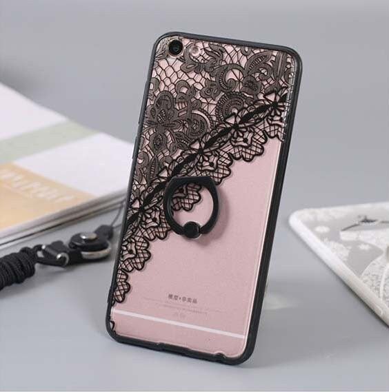 OPPO F1s Renda Case, benar Warna Hitam Renda Pola Dicetak Pada Bening Transparan Hibrida Cover Hard + Lembut Slim Tipis Tahan Lama Pelindung Shockproof TPU penutup Bumper (Hitam Bunga)