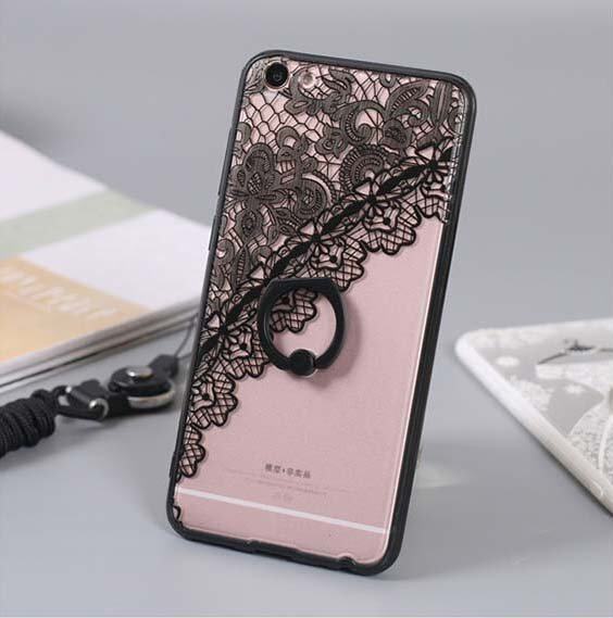 OPPO F3 Plus Renda Case, benar Warna Hitam Renda Pola Dicetak Pada Bening Transparan Hibrida Cover Hard + Lembut Slim Tipis Tahan Lama Pelindung Shockproof TPU penutup Bumper (Hitam Bunga)