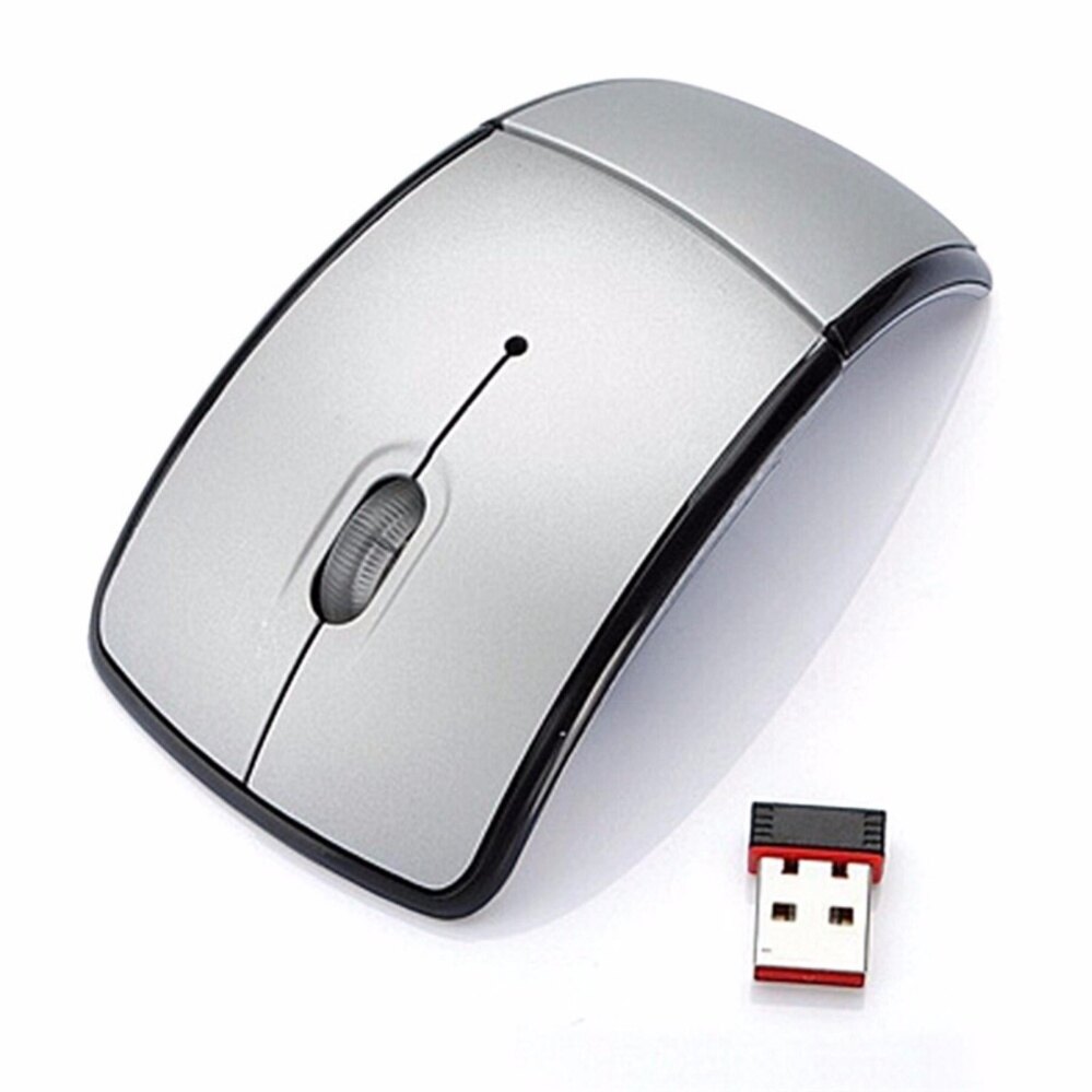 Optical 2.4G Mouse Nirkabel Bisa Dilipat Mouse Tanpa Kabel USB Mouse Lipat Receiver Perak-Intl