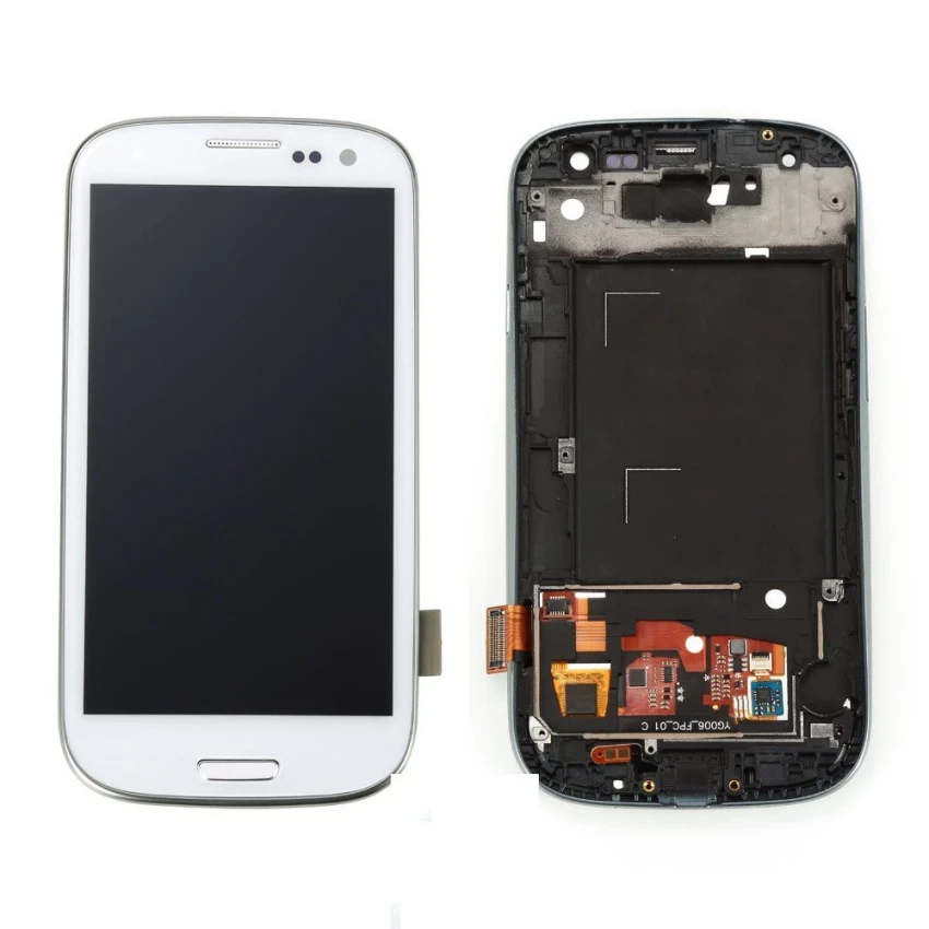 Asli 4.8 Inch LCD Layar Digitizer dengan Bingkai untuk Samsung Galaksi S3 III I9300 Warna Putih-Internasional