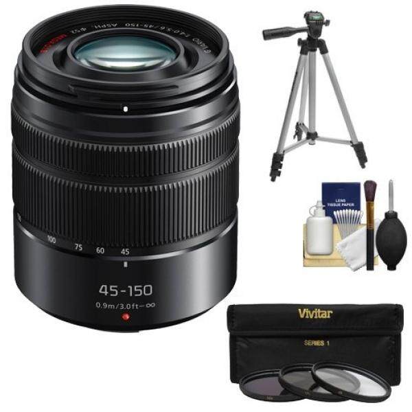 Panasonic Lumix G Vario 45-150mm f/4.0-5.6 OIS Lens (Black) with 3 (UV/CPL/ND8) Filters + Tripod + Accessory Kit for G5, G6, GF5, GF6, GH3, GH4, GM1, GX7 Cameras - intl