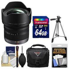 Panasonic Lumix G X Vario 7-14mm f/4.0 ASPH. Zoom Lens with 64GB Card + Case + Tripod + Kit for G6, G7, GF7, GH3, GH4, GM1, GM5, GX7, GX8 Camera
