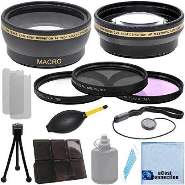 Pro Series 52mm 0.43x Wide Angle Lens + 2.2x Telephoto Lens with an eCostConnection Deluxe Lens Accessories Kit for Nikon D3000 D3100 D3200 D3300 D5000 D5100 D5200 D5500 D7000 D7100 D7200 D600 D610 D700 D750 D800 D90 DSLR - intl