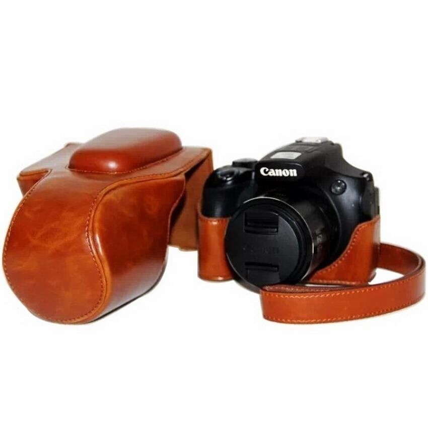 Kulit PU Tas Sarung Cocok untuk Canon PowerShotSX60Camera dengan Bahu Tali (Coklat) sheng HOTT 373-Internasional