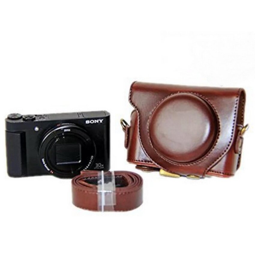 Kulit PU Tas Kamera Kantong untuk Menutupi Kasus SONY Cyber-shot DSC-HX90V HX90 WX500 dengan Tali Bahu (Kopi) sheng HOTT 511-Internasional