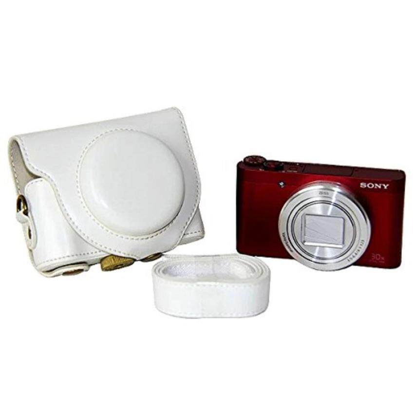PU Tas Kamera Kulit Kasus Cover Pouch Untuk SONY Cyber-shotDSC-HX90V HX90 WX500 dengan tali Bahu (Putih)