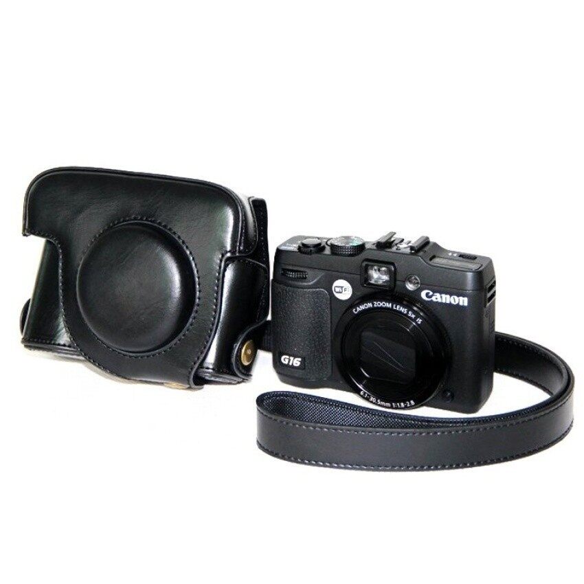PU Kulit Tas Bag Sarung untuk Canon G15 G16 Withstrap (Hitam) Sheng HOTT 290-Internasional