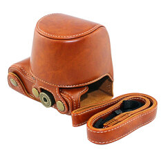 Pu Casing Penutup Pelindung Casing Shell Aksesori Kamera dengan Tali Bahu untuk Sony A5000 A5100 NEX 3N Coklat
