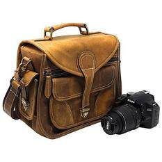 Purple Relic: Vintage Leather Camera Bag; Crossbody; Fits Compact DSLR with Lens for Nikon D3200, Canon 1200D, Sony A7; (Tan)