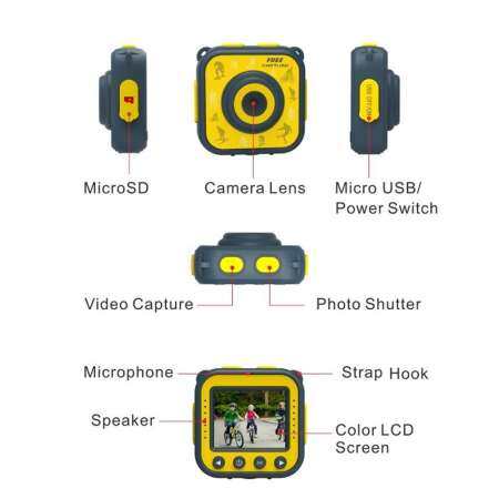 Rodeal เด็กกล้องถ่ายรูปเด็กกันน้ำกล้องวิดีโอดิจิตอล HD กล้องแอคชั่นแคมเมรา 1080 จุดกล้องเพื่อการกีฬากล้องวิดีโอ DV สำหรับชายหญิงของขวัญวันเกิดกล้องเพื่อการเรียนรู้ของเล่น 1.77 'หน้าจอ LCD (สีเหลือง) - INTL