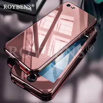 Roybens 360° Full Hybrid Acrylic Hard Mirror Case Cover + Tempered Glass For iPhone 5