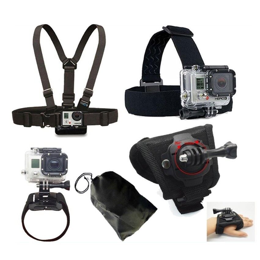 Set Aksesori Kamera Sukan untuk Go Aksesori PRO Kit Sabuk Kepala + Sabuk Dada + Strap Pergelangan Tangan + Tas + 360 Derajat Rotasi Tali Tangan untuk Go Pro Hero 6 5 4/3/3 SJ Cam SJ5000 SJ4000 Xiao Mi Yi Mijia 4 K Aksesoris-Intl