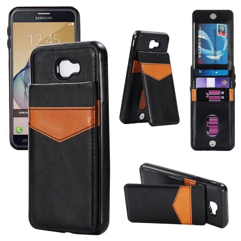 Sevenplus Premium PU Kulit Stand Penyangga Kartu Slot Case Dompet Case dengan Pemegang Kartu Ganda Gesper Magnetik dan Penutup Tahan Lama Yang Tahan Lama untuk Samsung Galaksi J5 Prime-Internasional