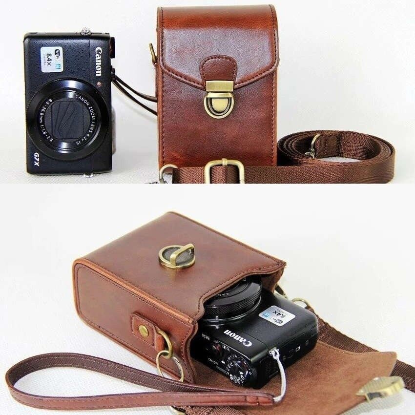 Guncangan Tahan Tali Bahu Tas Kasus Kamera untuk OlympusSH-2SamsungNX Mini WB800F WB850F WB35F PU Kulit Sarung (Kopi) sheng HOTT 849-Internasional