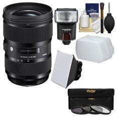 Sigma 24-35mm f/2 ART DG HSM Zoom Lens with Flash + Soft Box + Diffuser + 3 Filters Kit for Canon EOS Digital SLR Cameras