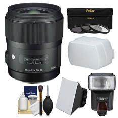 Sigma 35mm f/1.4 Art DG HSM Lens for Nikon DSLR Cameras with Flash + Soft Box & Diffuser + 3 UV/CPL/ND8 Filters + Kit