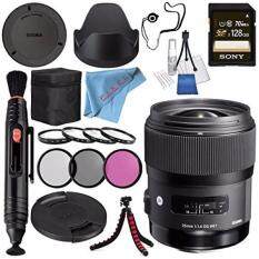 Sigma 35mm f/1.4 DG HSM Art Lens for Canon DSLR Cameras #340101 + Sony 128GB SDXC Card + Lens Pen Cleaner + Fibercloth + Lens Capkeeper + Deluxe Cleaning Kit + Flexible Tripod Bundle