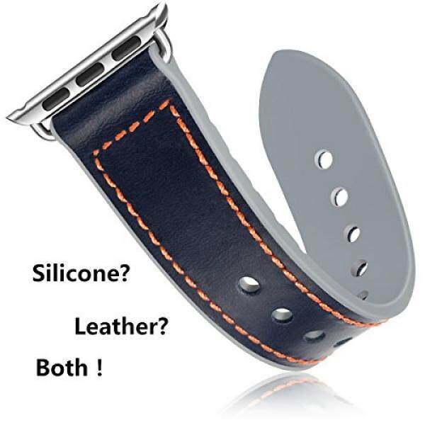Silikon & Asli Kulit Jam Tangan Tali untuk Apple untuk IWatch/Apple Jam Tangan Tali 38 & 42 Mm Olahraga wristbands dengan Logam Gesper untuk Apple Jam Tangan Seri 1/Seri 2/Seri 3/Nike +/Edition /Hermes-Internasional