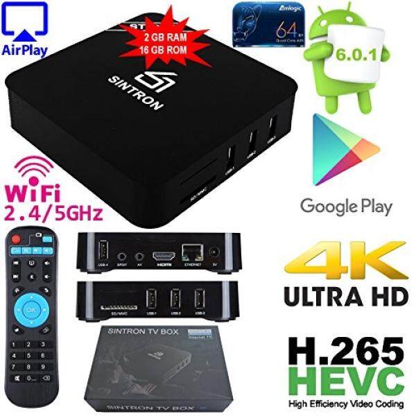 Sintron Android Kotak TV Streaming Player-Sintron (2018 Desain Baru) terbaru Android 6.0 dengan 2 GB Ram & 16 GB ROM Yang Sangat Kuat Quad Core Amlogic Prosesor 64-Bit, penta MALI-450 GPU 4K2K, Kecepatan Tinggi-Intl