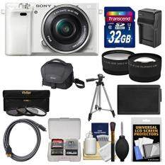Sony Alpha A6000 Wi-Fi Digital Camera & 16-50mm Lens (White) with 32GB Card + Case + /Charger + Tripod + Tele/Wide Lens Kit