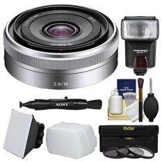 Sony Alpha E-Mount E 16mm f/2.8 Lens with Flash + Soft Box + Diffuser + 3 Filters Kit for A7, A7R, A7S Mark II, A5100, A6000, A6300 Cameras