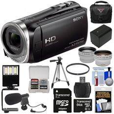 Sony Handycam HDR-CX455 8GB Wi-Fi HD Video Camera Camcorder with 64GB Card + + Case + Tripod + LED Light + Microphone + Tele/Wide Lens Kit