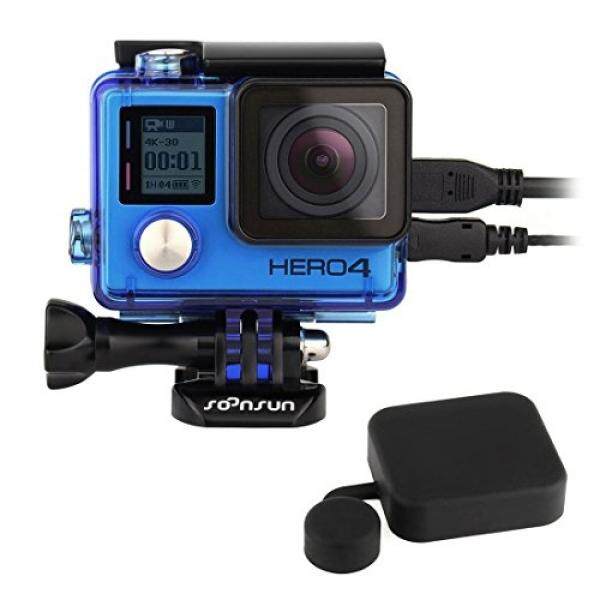 SOONSUN Side Open Protective Skeleton Housing Case with LCD Touch Backdoor and Standard Protective Housing Lens Cap Cover for GoPro Hero 4 Silver & Black (Blue) - intl