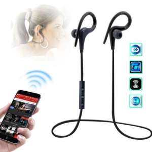 JvGood Bluetooth 4.1 Ear Hook Headset Noise Cancelling Stereo Sports Headphones Earphone with Mic, Perfect for Running Workout and Gym - Black