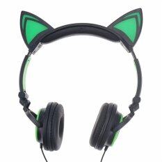 Dengan Kualitas Tinggi Ttlife Fashion Foldable Berkedip Menyala Headphone Telinga Kucing Earphone Headset Permainan dengan Lampu LED untuk PC Komputer Laptop Telepon Seluler (Hijau)