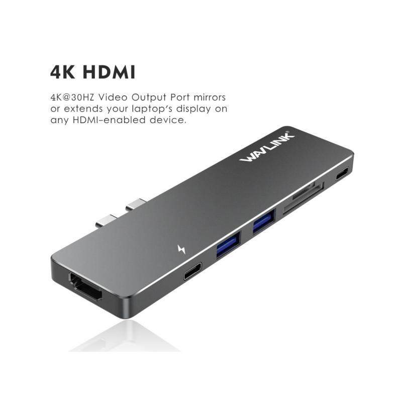 Thunderbolt 3 USB-C Hub Adapter Dongle, Aluminum Multi-port USB-C Mini Dock for 2016/2017 MacBook Pro 13” and 15”, Fastest 40Gb/s, 4K HDMI, Pass-Through Charging, SD/Micro SD Card Reader and 2 USB 3.0 Ports