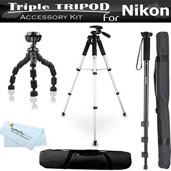 Triple Tripod Kit For Nikon Coolpix P900, P600, P610, P530, P520 P510 S9300 S6300 S4300 S3300, S4200, S3200, S5200, S9200, S9400, S9500, S3500, S6500 S6600, S6800, L330 l340, L830, L840 Digital Camera - intl