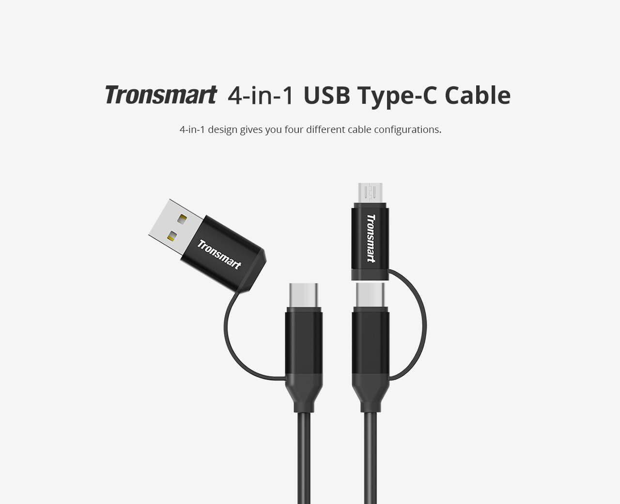 Tronsmart 4-in-1 Type-C Cable Built in Micro USB & USB 2.0 Adaptors | Lazada