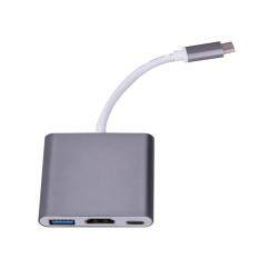 Type C 3.1 to USB3.0+ HDMI+Type C Female Charger Adapter for Apple Macbook (Grey)