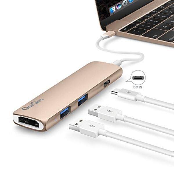 Tipe-c Hub Multi-port Adaptor, USB-C Hub dengan Daya Delivery 2 Superspeed USB 3.0 Port 1 Port HDMI 1 USB-C Masukan Pengisian Port dengan Pd spesifikasi untuk Macbook 12-Inci, paduan Aluminium Bangun (Emas)-Internasional