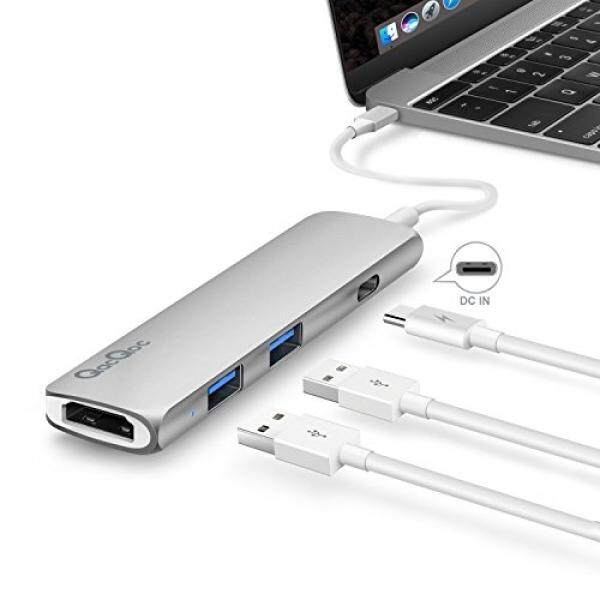 Tipe-c Hub Multi-port Adaptor, USB-C Hub dengan Daya Delivery 2 Superspeed USB 3.0 Port 1 Port HDMI 1 USB-C Masukan Pengisian Port dengan Pd spesifikasi untuk Macbook 12-Inci, paduan Aluminium Bangun (Perak)-Internasional
