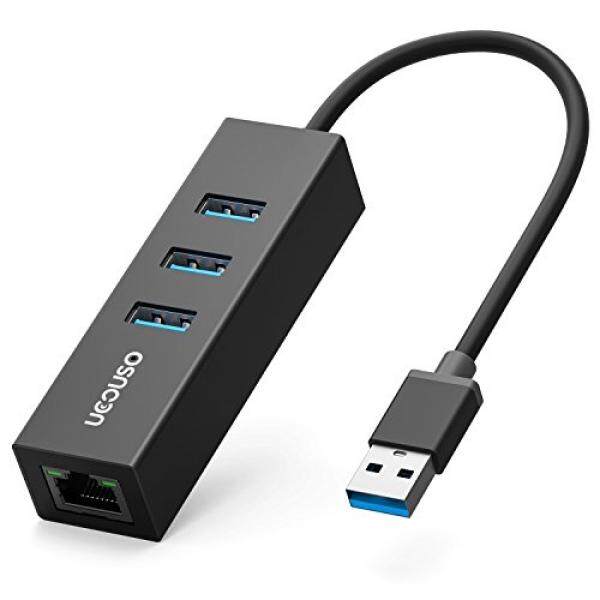 UCOUSO 3-Port USB 3.0 5Gbps Portable Data Hub with RJ45 10/100/1000 Mbps Gigabit Ethernet Adapter for Macbook2016,MACBOOKPro13,Lenovo Yoga900-13ISK,ASUS ZenBook3U(ASUS UX390UAK) and More by UCOUSO(Black) - intl