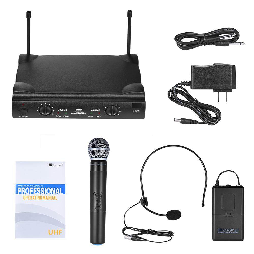 UHF Ganda Saluran Mikrofon Nirkabel Mikrofon Sistem dengan 1 Bodypack Pemancar 1 Headset dan 1 Mikrofon Genggam Penerima 6.35 Mm kabel Audio-Internasional