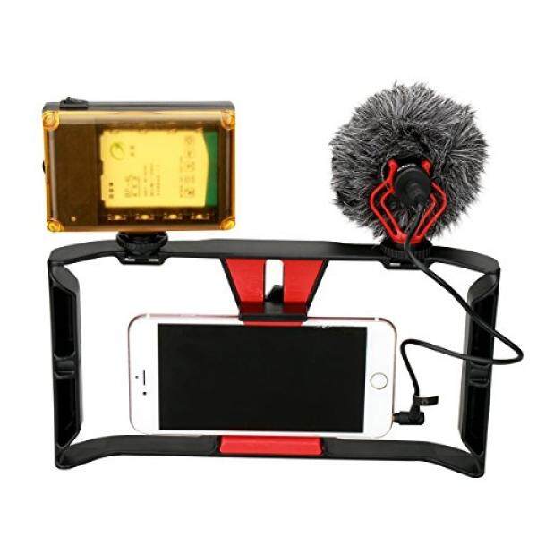 Ulanzi Smartphone Video Rig + 96 Lampu LED + Boya BY-MM1 Mikrofon, Ulanzi iPhone Pembuatan Film Rekaman Vlogging Rig, ponsel Film Stabilisator Bingkai untuk iPhone 7 Plus Sumsang Berburu Hantu Peralatan-Intl