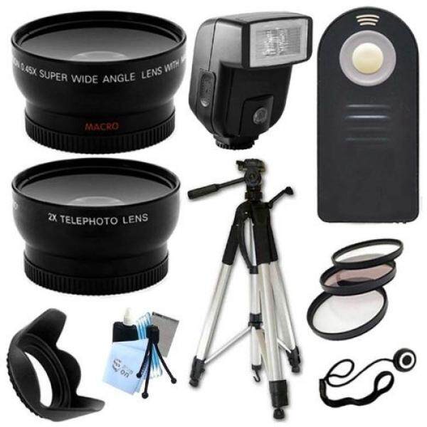 Ultimate Accessory Package for Nikon D3000, D3100, D3200, D5100, D5200, D5300, D7100, D7000 Digital SLR Cameras Includes: Full size Tripod + 52mm Wide Angle and Telephoto Fixed Lens + Flash + Filter Kit and Hood + Wireless Remote - intl