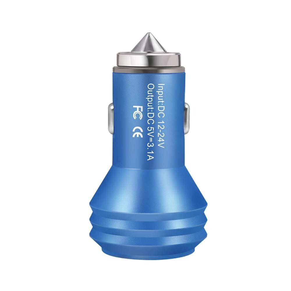 Universal Digital Display Dual USB Port Car Charger 2 in 1 Metal Car Power Adapter with Emergency Escape Hammer for Smartphone PadModels:blue - intl