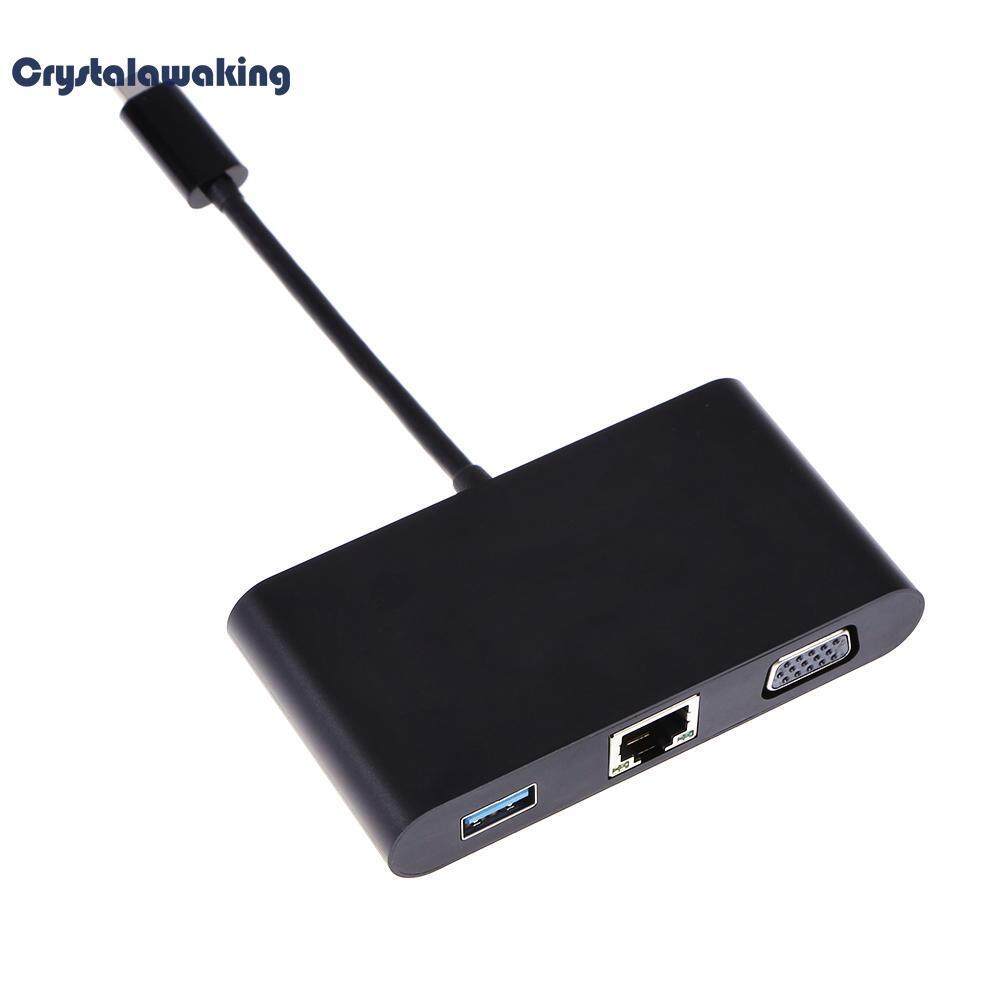 USB 3.1 Tipe-C untuk VGA + USB 3.0 + PD + 1000 M RJ45 Lan 3.5 Televisi video Adaptor (Hitam) -Internasional
