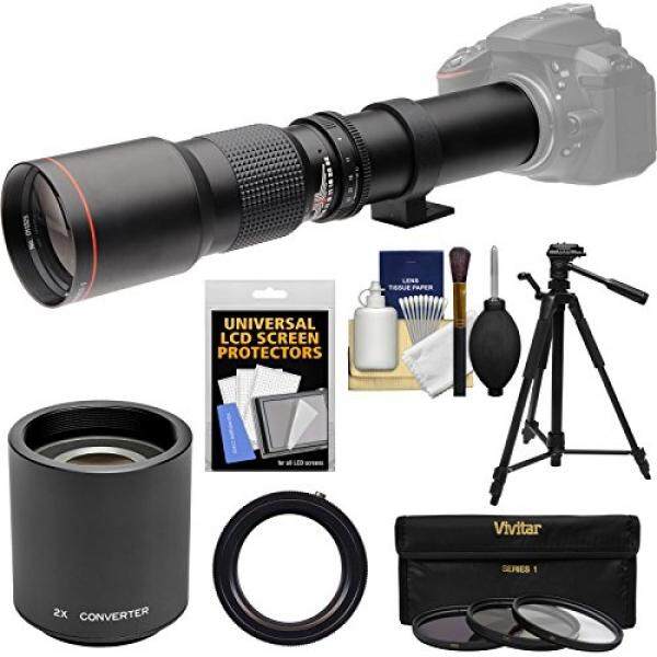 Vivitar 500mm f/8.0 Telephoto Lens with 2x Teleconverter (=1000mm) + Tripod + 3 Filters Kit for Canon EOS 6D, 70D, 7D, 5DS, 5D Rebel T3, T3i, T5, T5i, T6i, T6s, SL1 Cameras - intl