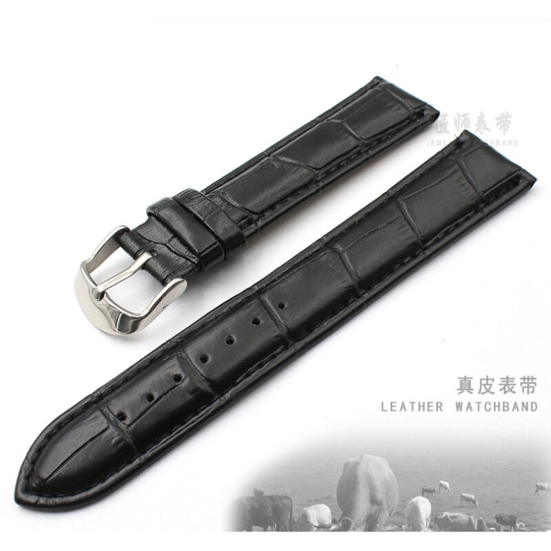 20 mm Width cow Leather Wristwatch Watch Band Strap Watchband Stainless Buckle (BLACK) Malaysia