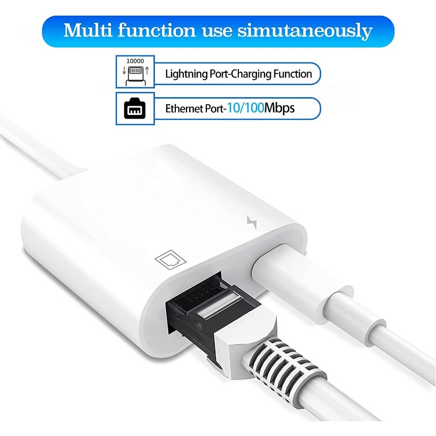 Bộ Chuyển Đổi Lightnig Sang Ethernet, Bộ Chuyển Đổi Mạng LAN Ethernet RJ45, Cắm Và Chạy, Hỗ Trợ Mạng Ethernet 100Mbps Với Cổng Sạc, I-os 10.3.3 Sang I-os 15