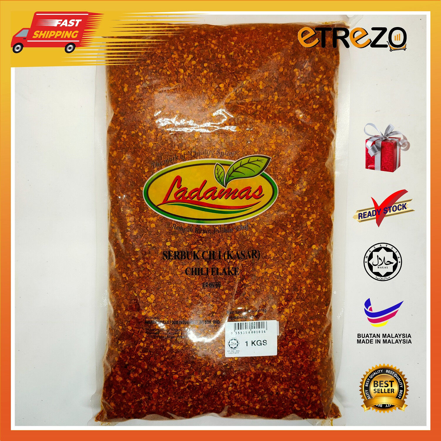 LADAMAS Chilli Flake / Serbuk Cili (Kasar) (1kg) HALALReady Stock Lazada