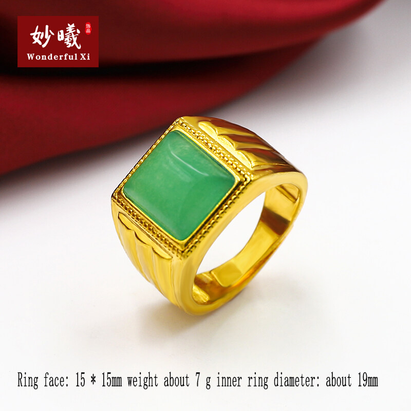 WONDERFULXI Original 916Gem Vietnam sand gold ring male trend personality  domineering obsidian fortune word opening boss ring long do not fade  gold-plated 24K999 imitation gold inlaid agate jewelry | Lazada PH