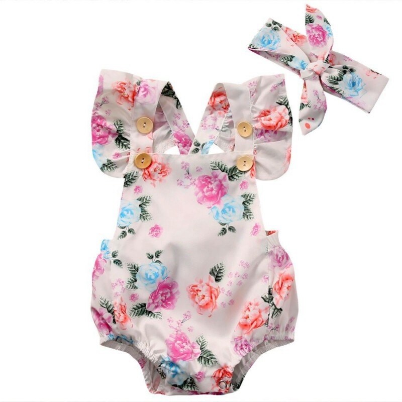 Nơi bán 2 Chiếc Thu Sơ Sinh Bé Gái Rompers Bộ Tay Loe Hoa Bodysuit Áo Liền Quần Liền Đầu Bộ