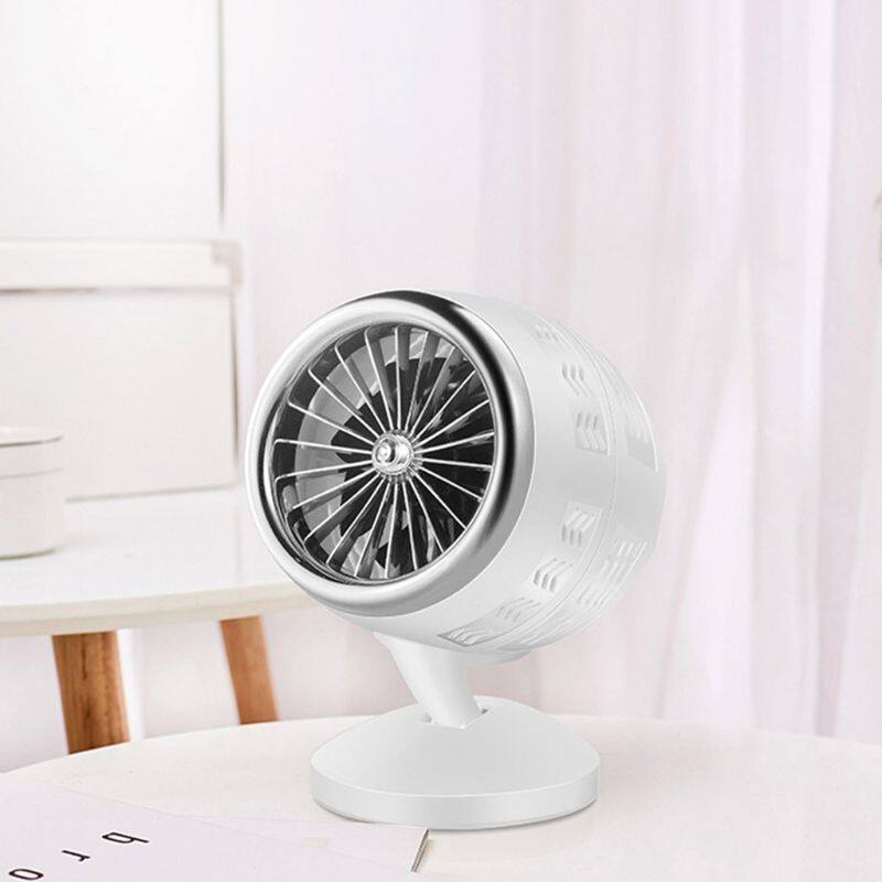 Double-blade Turbine Table Tiny Round Fan Quiet Operation Adjustable Tilt 5-20 ° Rotating USB Rechargeable Household