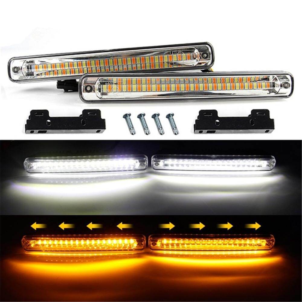 2PCS Sequential Flowing Car LED Daytime Running Light DRL + Yellow Turn Signal Light Super White DRL Fog lamp 12V