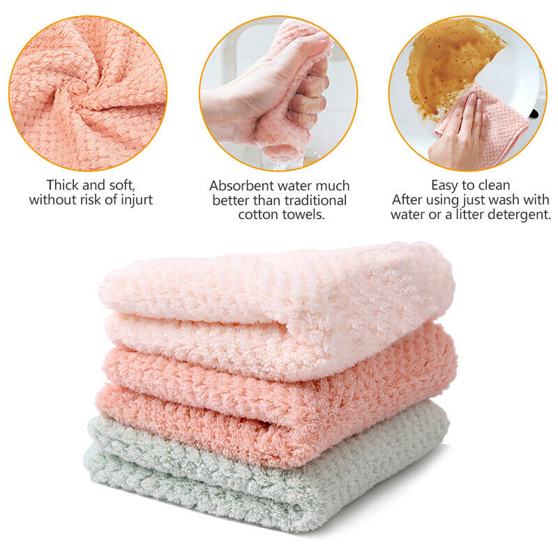 Konco Kitchen Scouring Pad Dish Pot Cleaning Cloth Absorbent Dishcloth Dish Towel Napery Kitchen Rag Thickened Anti-oil Cleaning Tool- 1 or 3 pieces